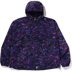 BAPE MARBLING CAMO BATHING APE LOGO NYLON HOODED JACKET MENS-PURPLE