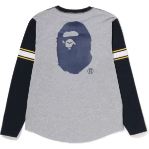 A BATHING APE FOOTBALL L/S TEE KIDS-GRAY