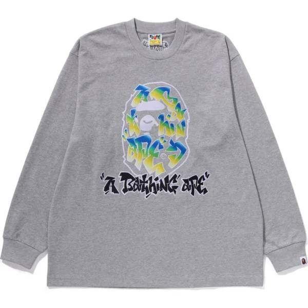 BAPE GRADIENT APE HEAD OVERSIZED L/S TEE MENS-GRAY