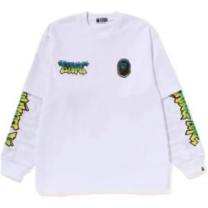 BAPE LUX SPORT PATTERN OVERSIZED DOUBLE L/S TEE MENS-WHITE