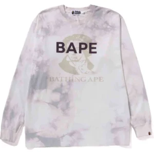 BAPE TIE DYE BATHING APE L/S TEE RELAXED FIT MENS-WHITE