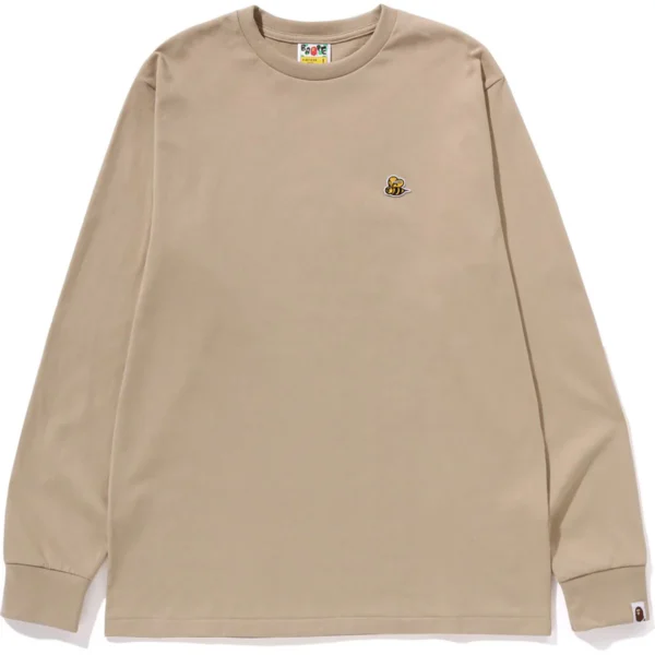 BAPE BEE ONE POINT L/S TEE MENS-BEIGE