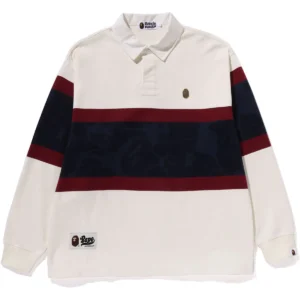 METAL ONE POINT BAPE L/S COLOR BLOCKING RUGBY POLO MENS-LVORY