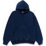 BAPE LOGO RIBBING INDIGO PULLOVER HOODIE MENS-NAVE