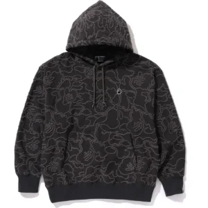 BAPE NEON CAMO JACQUARD RELAXED FIT PULLOVER HOODIE MENS-BLACK