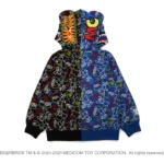 BAPE MEDICOM TOY CAMO BE@R SHARK HALF ZIP HOODIE KIDS-MULTI