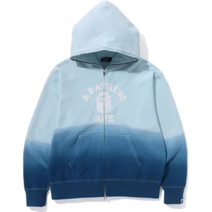 BAPE OLLEGE GRADATION RELAXED FIT FULL ZIP HOODIE MENS-BLUE