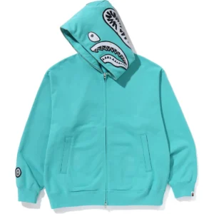 BAPE HAND DRAWN FACE RELAXED FIT SHARK FULL ZIP HOODIE MENS-GREEN
