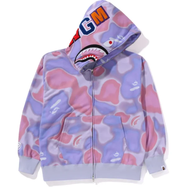 BAPE LIQUID CAMO SHARK RELAXED FIT FULL ZIP HOODIE MENS-PURPLE