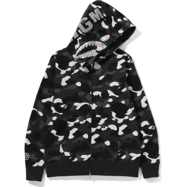 BAPE CITY CAMO SHARK FULL ZIP HOODIE MENS-BLACK