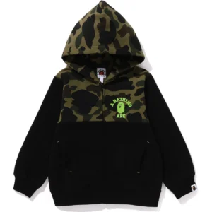 BAPE CLOTHING 1ST CAMO PANEL ZIP HOODIE KIDS-BLACK