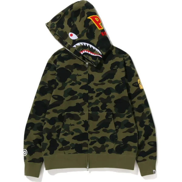 BAPE 1ST CAMO 2ND SHARK FULL ZIP HOODIE MENS-GREEN