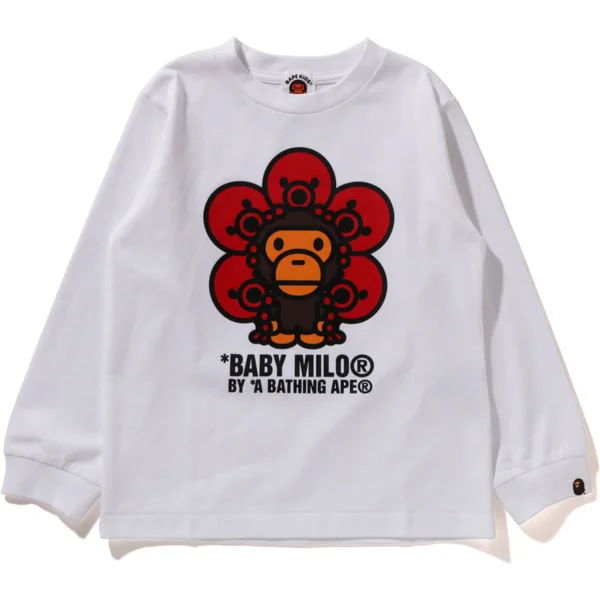 BAPE BABY MILO FRIENDS LS TEE KIDS-WHITE