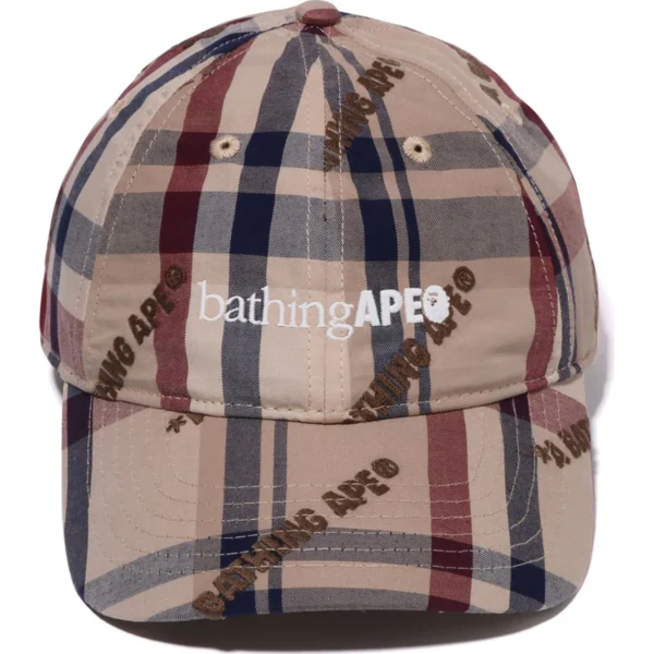 A BATHING APE LOGO CHECK PATTERN CAP-BEIGE