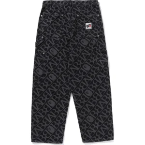 BAPE METAL ONE POINT DOUBLE KNEE DENIM WORK PANTS MENS-BLACK