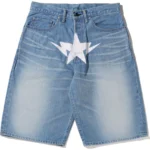 BAPE TWIN STA DENIM SHORTS MENS-BLUE