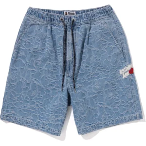 BAPE LINE CAMO DENIM SHORTS MENS-BLUE