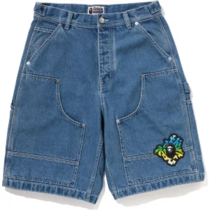 BAPE PATCH DENIM WORK SHORTS MENS-BLUE