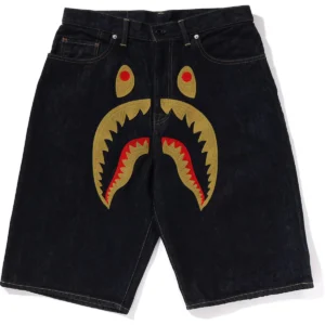 BAPE SHARK DENIM SHORTS MENS-BLACK