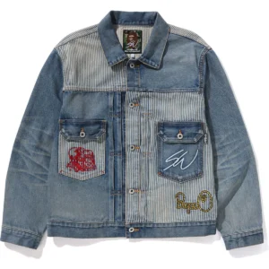 BAPE X SEAN WOTHERSPOON EMBROIDERY DENIM JACKET MENS-Indigo