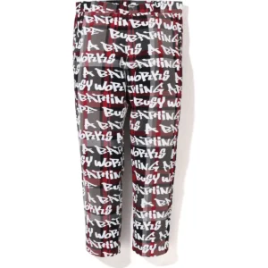 BAPE GRAFFITI CHECK ONE POINT RELAXED FIT PANTS MENS-RED