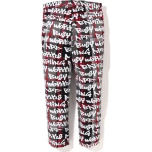 BAPE GRAFFITI CHECK ONE POINT RELAXED FIT PANTS MENS-RED