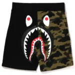 BAPE 1ST CAMO BACK SHARK SWEAT SHORTS MENS-ARMY GREEN