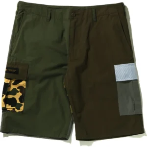 BAPE CRAZY PATTERN 6 POCKET WIDE FIT SHORTS MENS-ARMY GREEN