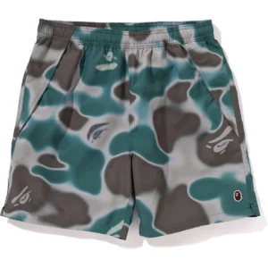 BAPE LIQUID CAMO ONE POINT BEACH SHORTS MENS-OLIVE DARK