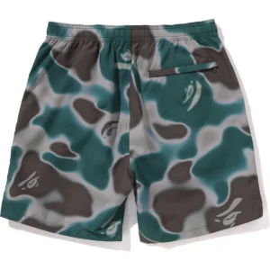 BAPE LIQUID CAMO ONE POINT BEACH SHORTS MENS-OLIVE DARK