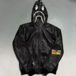 BAPE x coach shark full zip hoodie leather jacket black