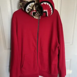 Bape x OVO Woodland Camo Shark Reversible Full Zip Hoodie-RED