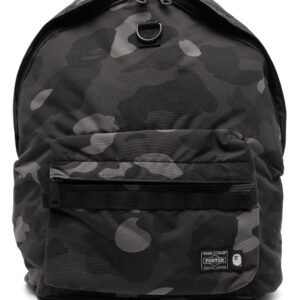 A BATHING APE® logo-patch camouflage-print backpack-GRAY