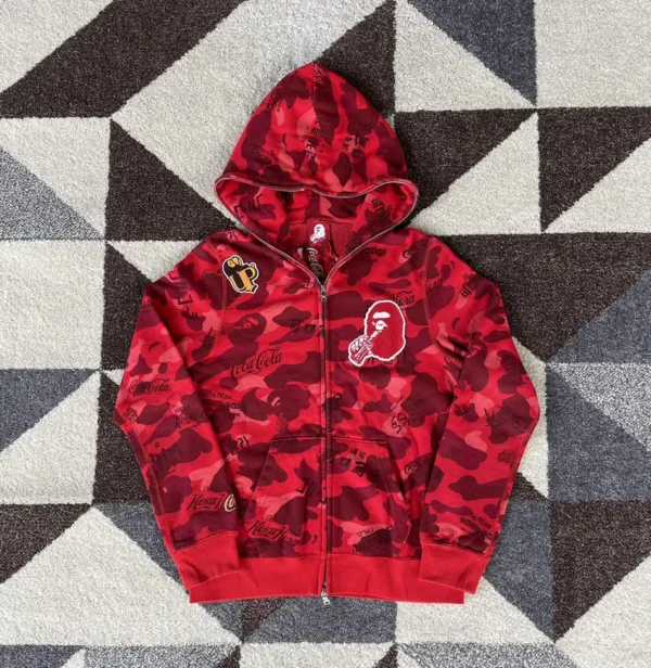 Bape x Coca Cola Red Camo Fullzip Hoodie-RED