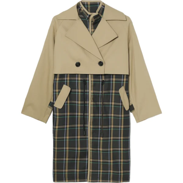 BAPE BAPY LAYERED CHECK TRENCH LADIES-BEIGE