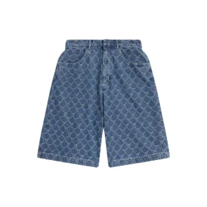 BAPE BAPY LOGO MONOGRAM JACQUARD DENIM SHORTS LADIES-BLUE