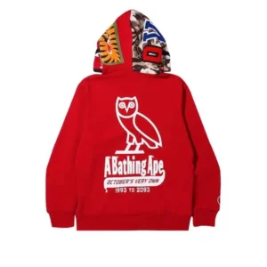 Bape x OVO Woodland Camo Shark Reversible Full Zip Hoodie-RED